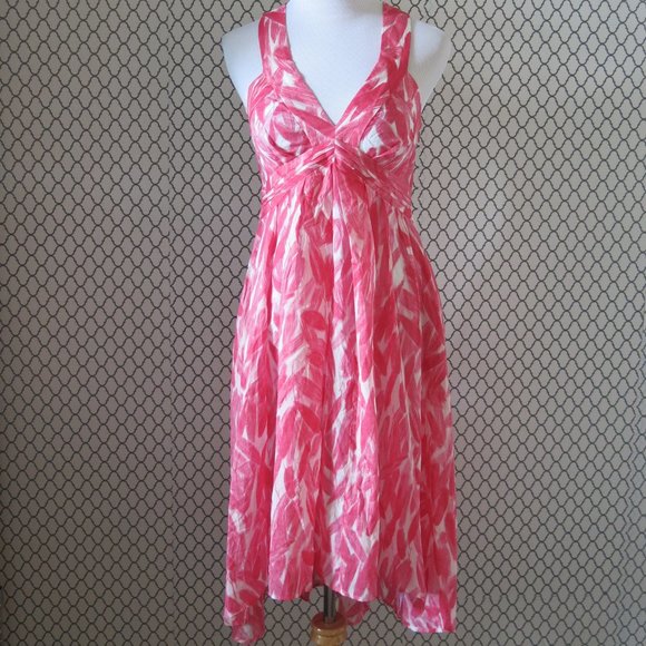 Postmark Anthropologie Empire Waist Feather Print Side Zip Summer Dress Size 00 - Picture 2 of 11